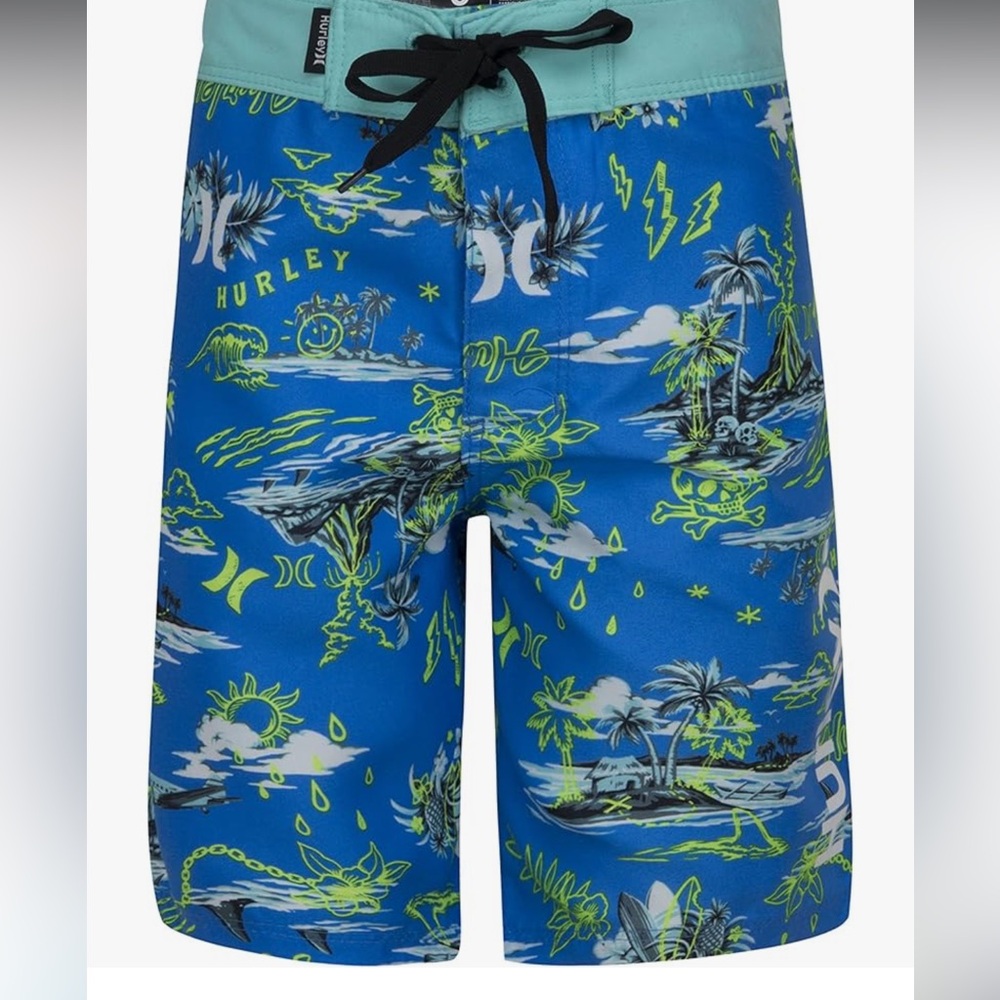 Hurley Blue and Green Swim Trunks